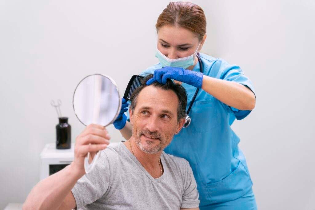 adult male getting hair loss treatment